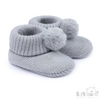 B455-G: Grey Acrylic Bootees with Pom Pom